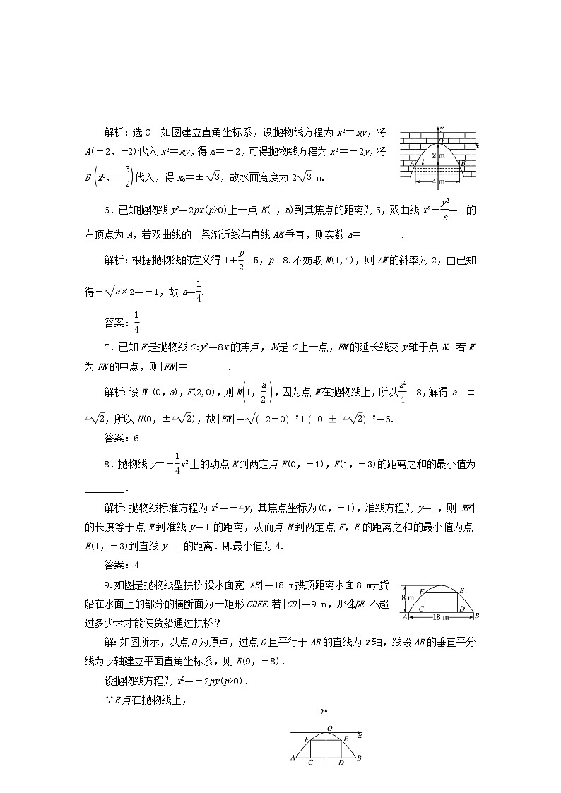 2022秋新教材高中数学课时跟踪检测二十六抛物线及其标准方程新人教A版选择性必修第一册02