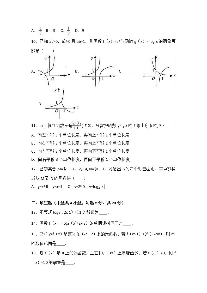广西百色市田阳高中2016-2017学年高一上学期期中数学试卷 Word版含解析第2页