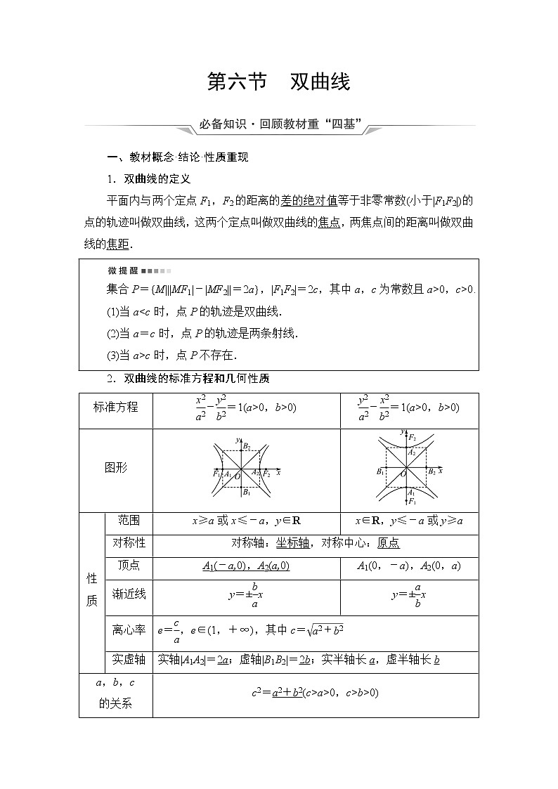 人教A版高考数学一轮总复习第8章第6节双曲线课时学案第1页