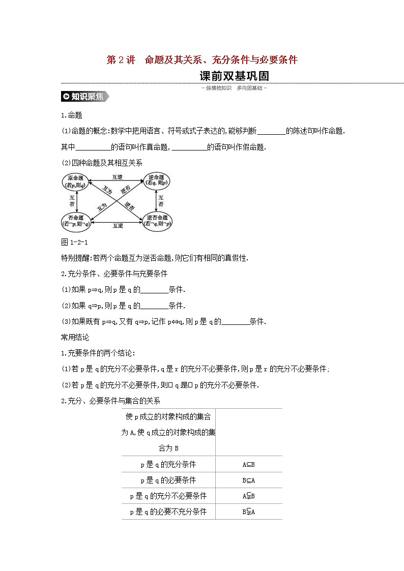 通用版高考数学(理数)一轮复习第2讲《命题及其关系》学案(含详解)01