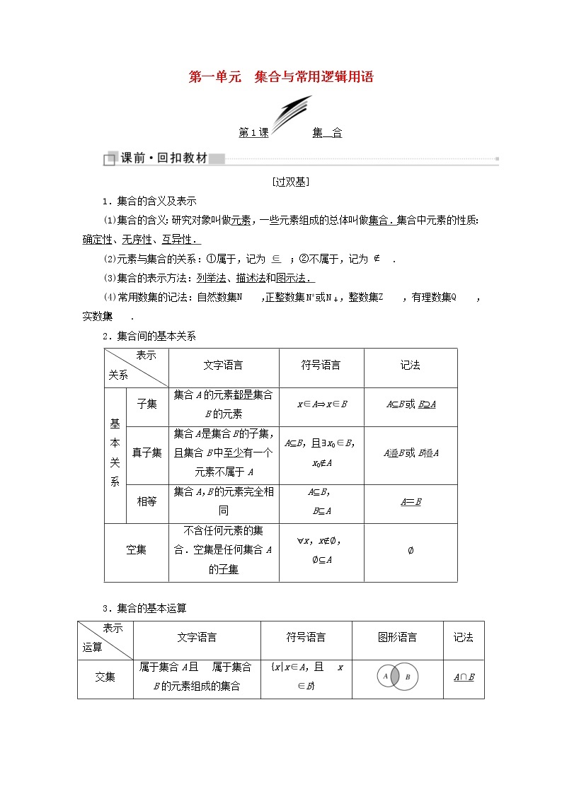 通用版高考数学(文数)一轮复习第01单元《集合与常用逻辑用语》学案(含详解)01