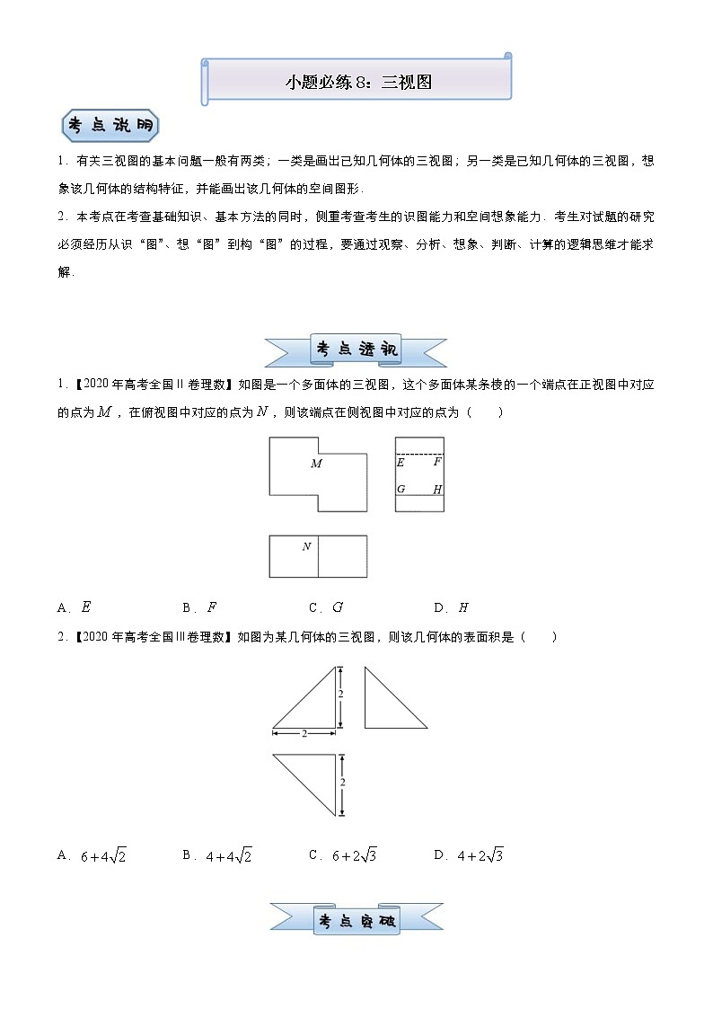 高考数学(理数)三轮冲刺复习小题必练8 三视图(原卷版)第1页