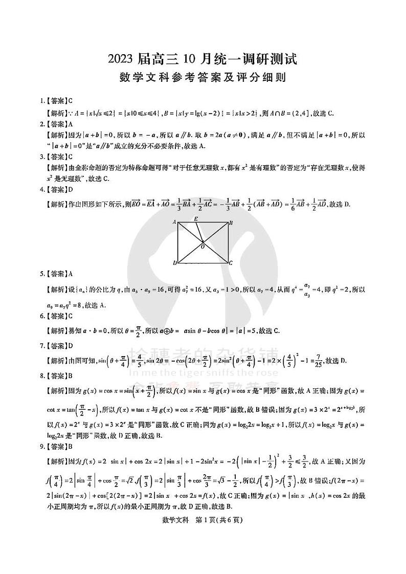 2023届江西省稳派智慧上进高三10月调研数学文试题 PDF版01