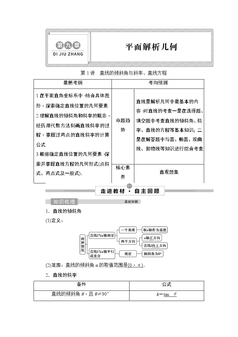 (新高考)高考数学一轮复习课时练习9.1《直线的倾斜角与斜率、直线方程》(含解析)第1页