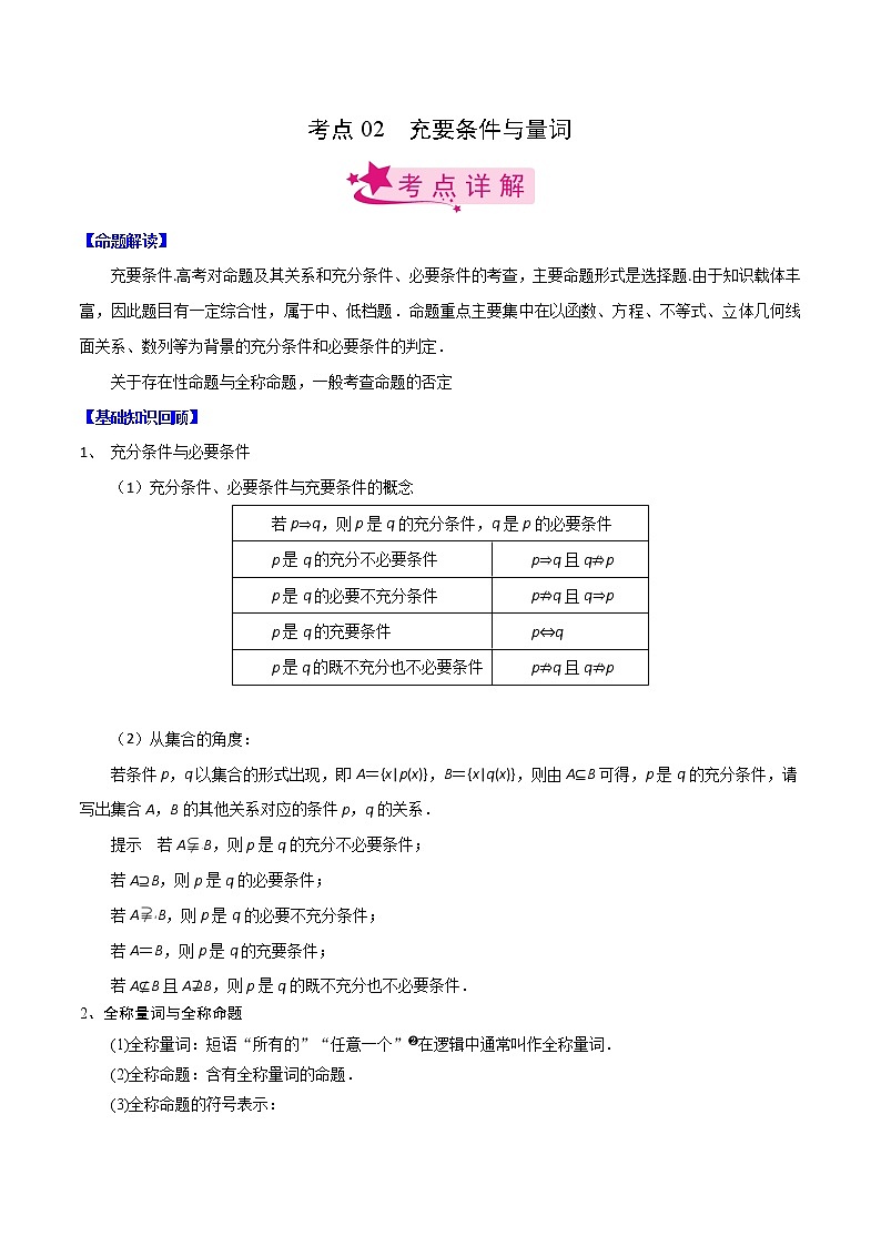 (新高考)高考数学一轮复习考点练习02《充要条件与量词》(解析版)第1页