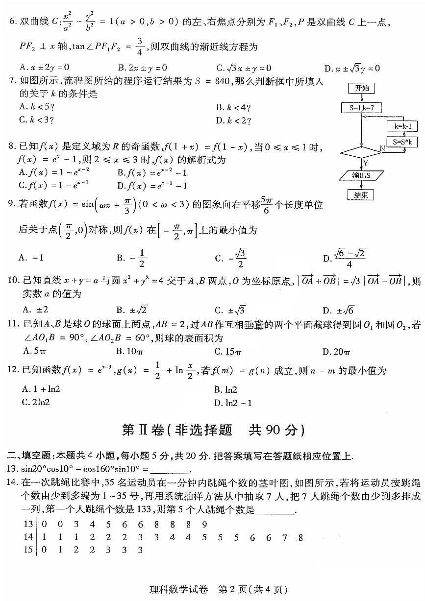 2021東北三省三校高三下學(xué)期4月第二次聯(lián)合考試?yán)砜茢?shù)學(xué)試題PDF版含答案第2頁(yè)