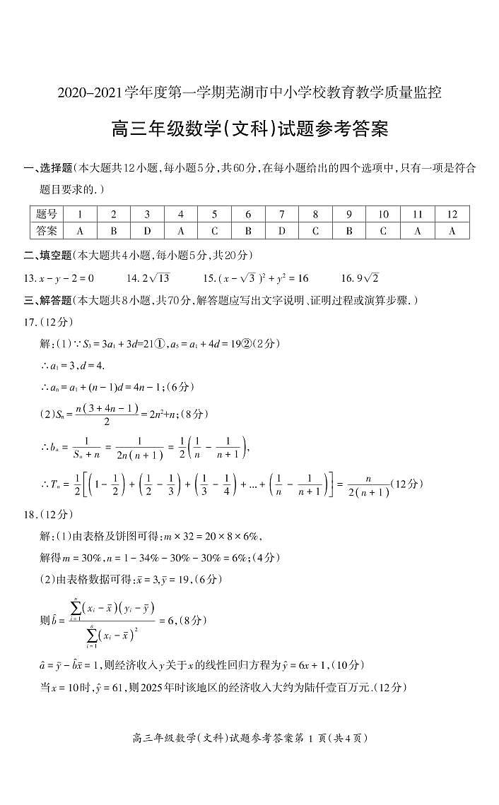 2021芜湖高三上学期教学质量监控数学(文)试题(可编辑)PDF版含答案01
