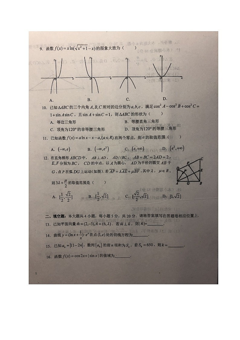 2021六安一中高三上学期第二次月考数学(文)试题扫描版含答案第2页