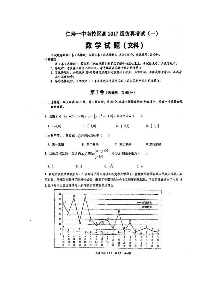 2020四川省仁寿一中校南校区高三仿真模拟数学(文)试题扫描版含答案01