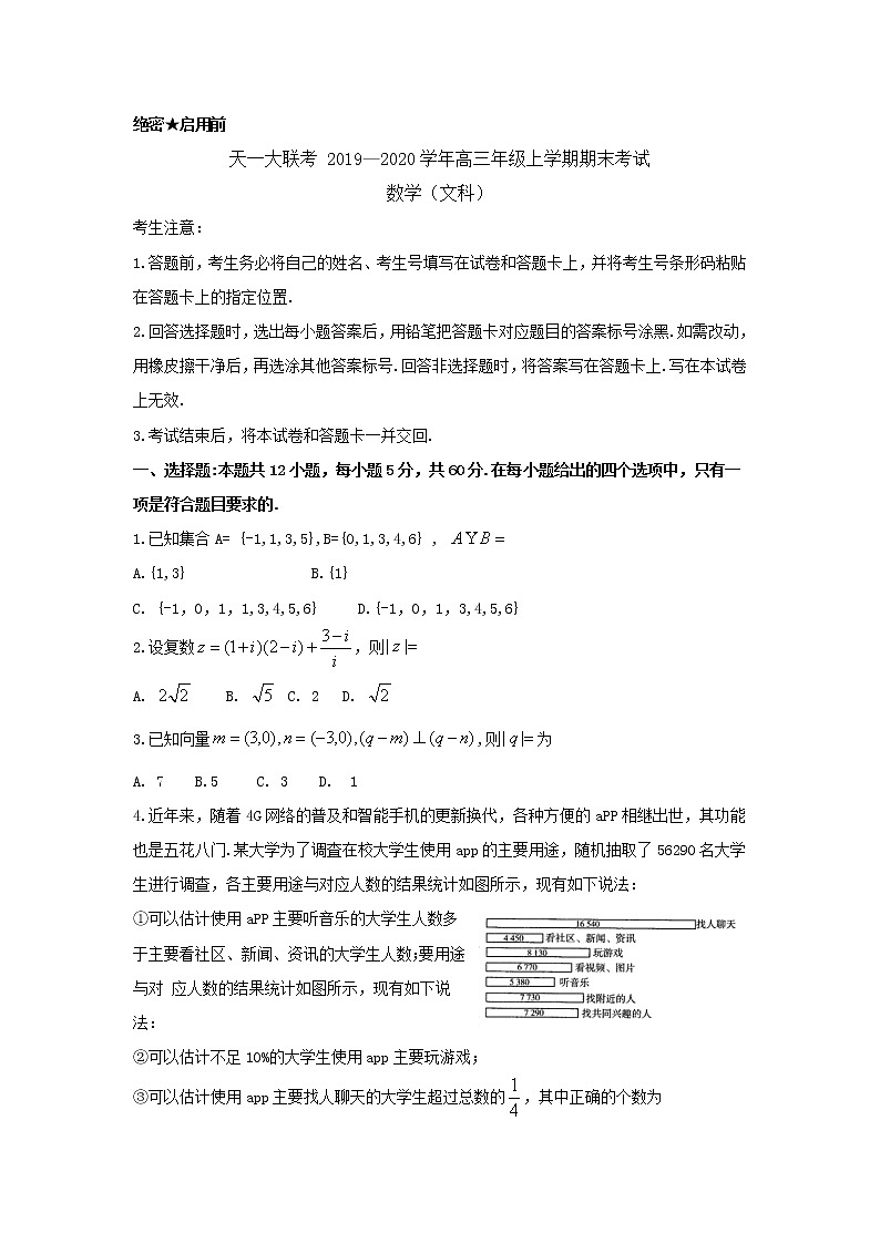 2020河南省天一大联考高三上学期期末考试数学(文)含解析byfeng01