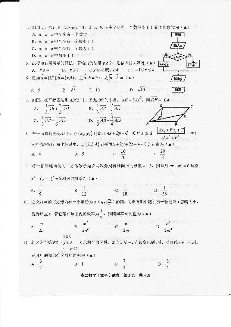 江西省上饶市2020-2021学年高二上学期期末教学质量测试数学(文)试题(扫描版)第2页
