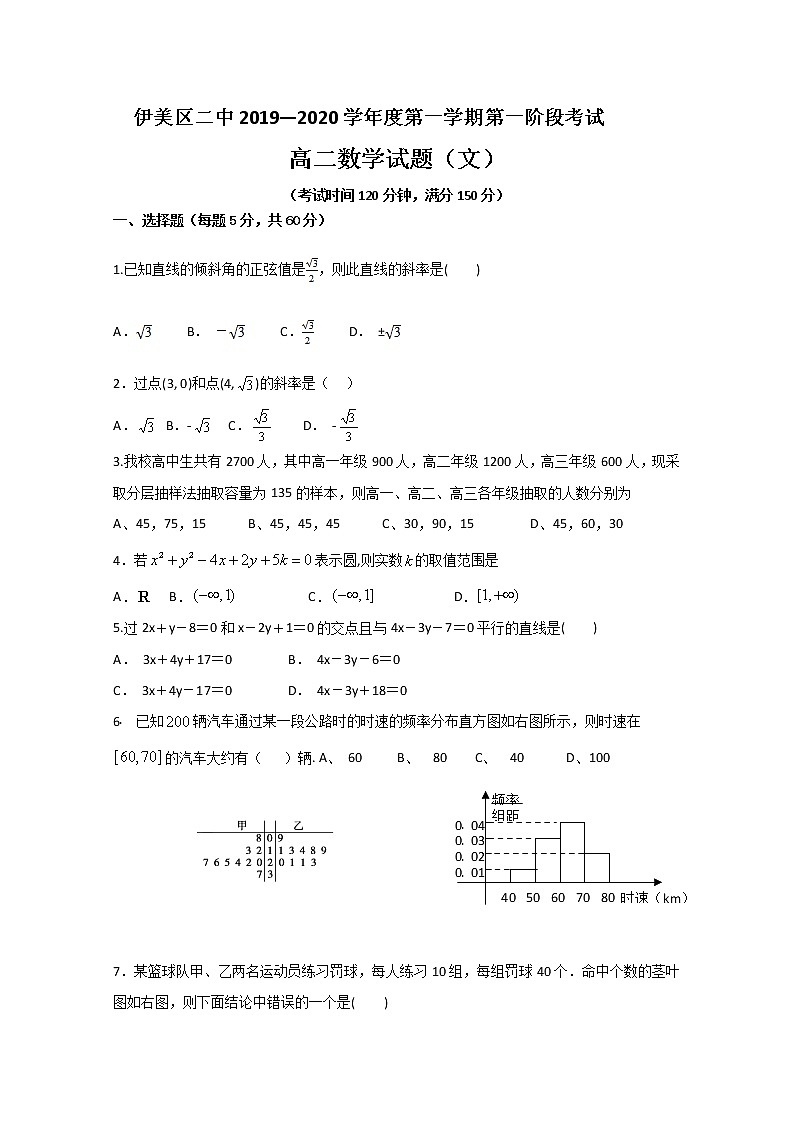 2020省伊春伊美区二中高二上学期第一次月考数学(文)试题缺答案第1页