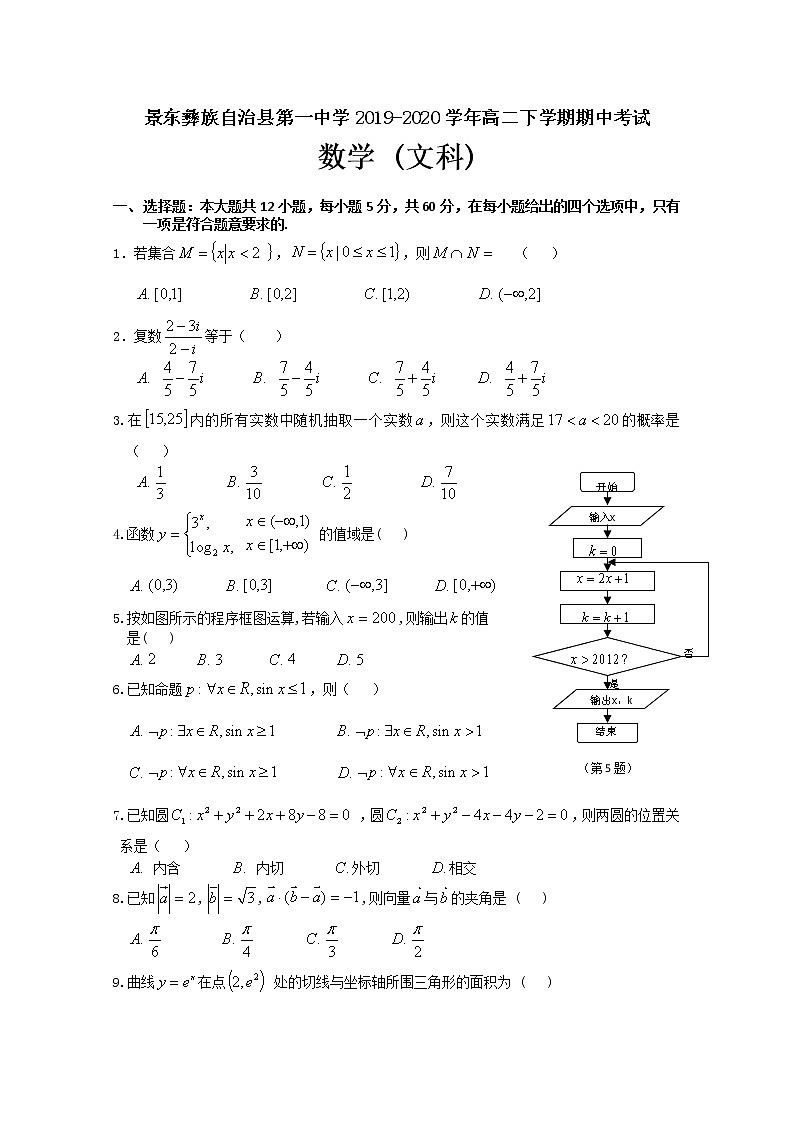 2020普洱景东彝族自治县一中高二下学期期中考数学(文)试题含答案第1页