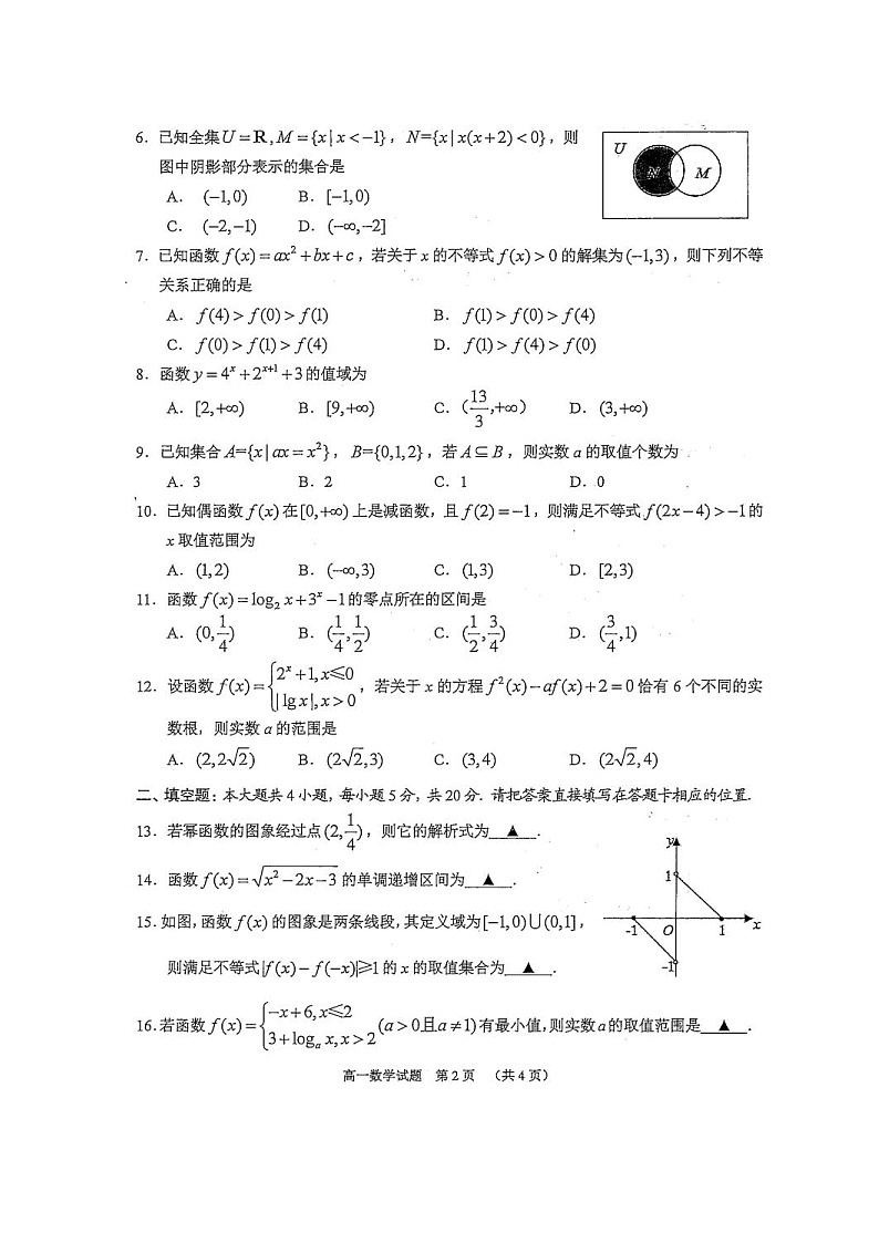 2020常熟高一上学期期中考试数学试题扫描版含答案02