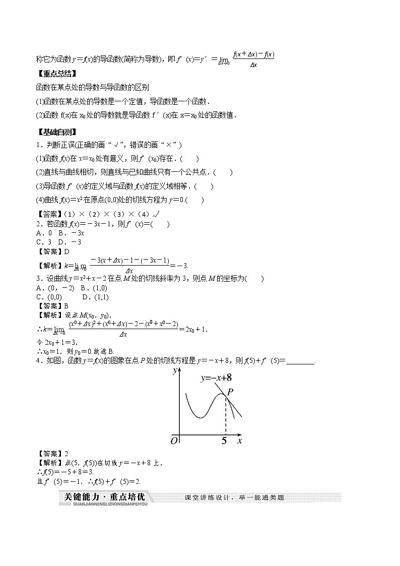 高中數(shù)學(xué)選擇性必修二 5.1.2導(dǎo)數(shù)的概念及其幾何意義(知識(shí)梳理+例題+變式+練習(xí))(含答案)第2頁