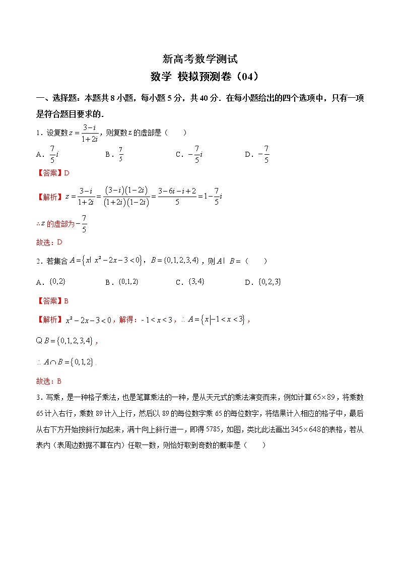 (新高考)高考数学考前冲刺模拟预测卷04（2份打包，解析版+原卷版）01