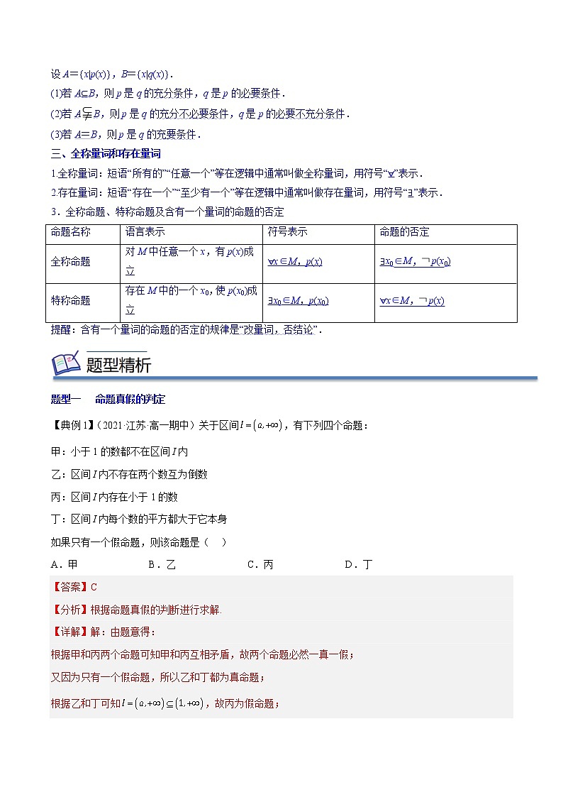 专题02 常用逻辑用语 (知识串讲+热考题型+专题训练)-2022-2023学年高一数学上学期期中期末考点大串讲(苏教版2019必修第一册)02