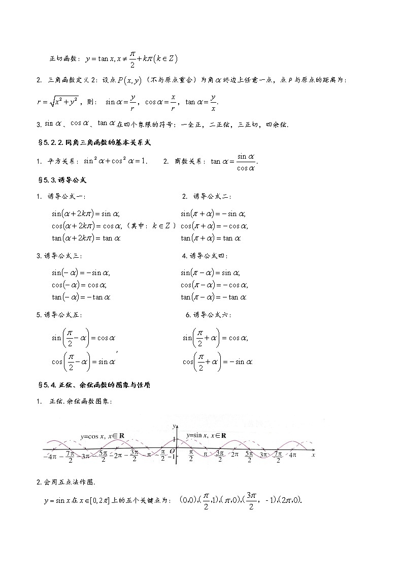 高中数学(人教A版2019)必修第一册 第5章《三角函数》基础知识汇总 试卷02