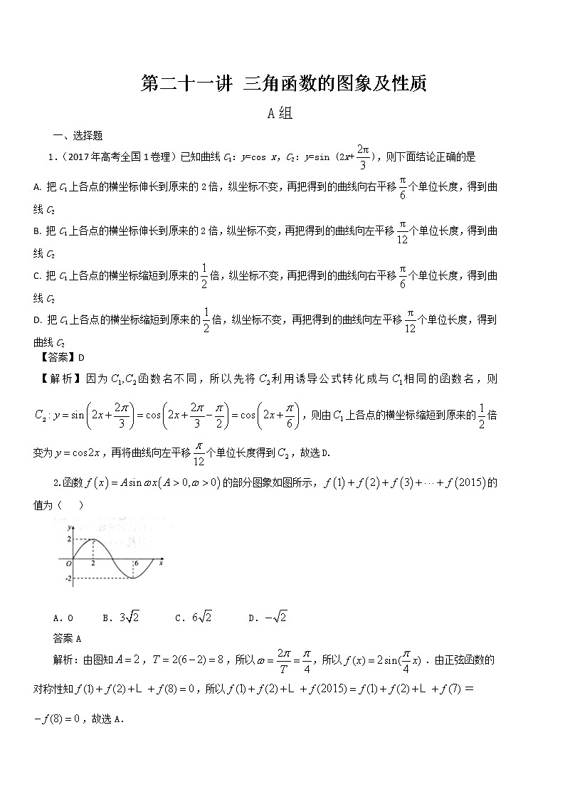 高考第一轮复习第21讲 三角函数的图象及性质第1页