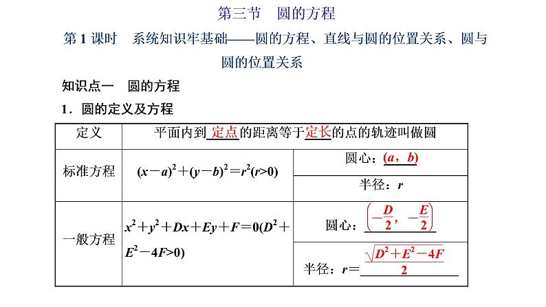 (新高考)高考数学一轮考点复习8.3.1《圆的方程、直线与圆的位置关系、圆与圆的位置关系》课件 第1页