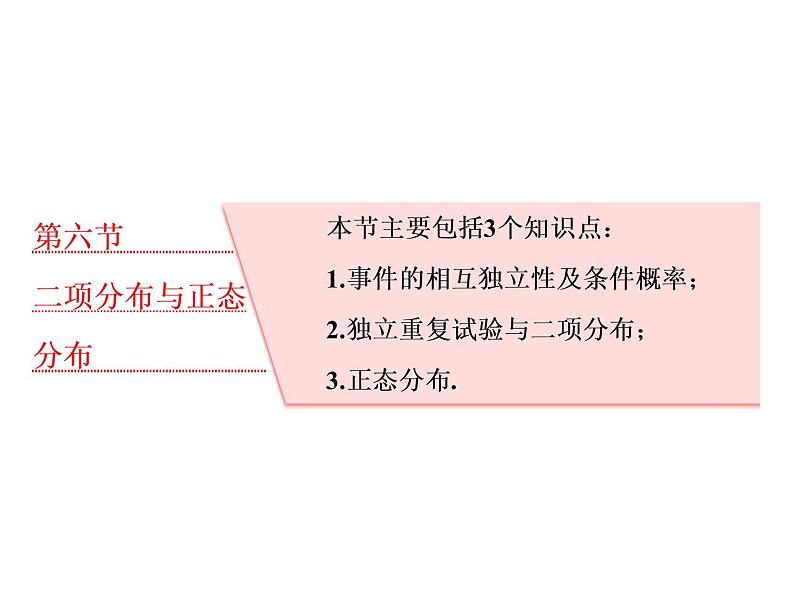 高考数学(理数)一轮复习课件:第十一章 计数原理、概率、随机变量及其分布列 第六节 二项分布与正态分布 第1页