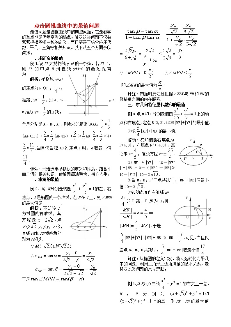 高中数学教学论文-点击圆锥曲线中的最值问题01