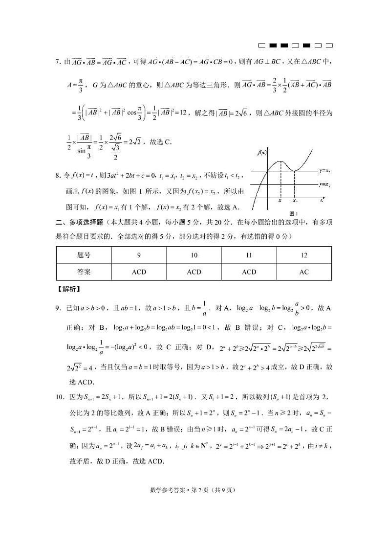 2023届重庆市第八中学校高三上学期高考适应性月考卷(二)数学试卷答案第2页