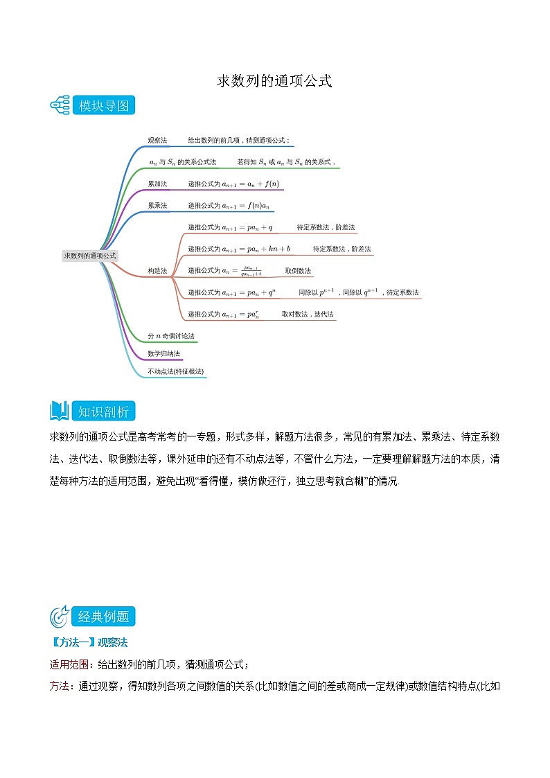 專題1 求數(shù)列的通項(xiàng)公式 -(人教A版2019選擇性必修第二、三冊(cè))(教師版)第1頁