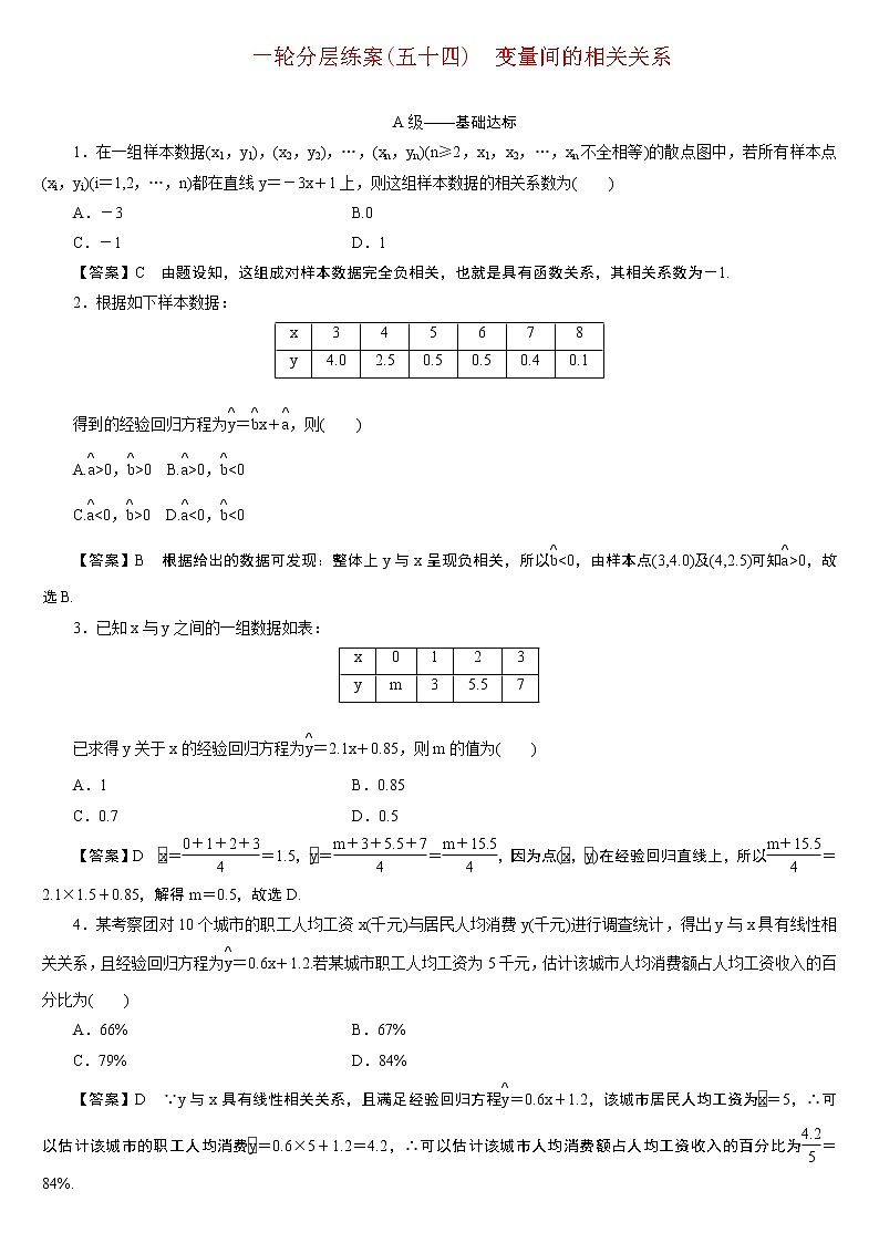 23版新高考一轮分层练案(五十四) 变量间的相关关系第1页