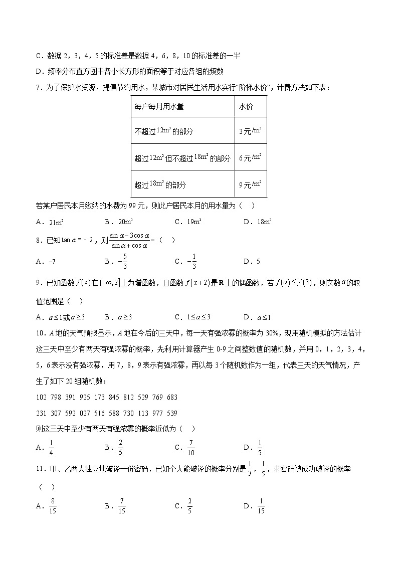 2022年冬季甘肃省普通高中学业水平合格性考试数学考前模拟卷01（新教材）（含解析）02