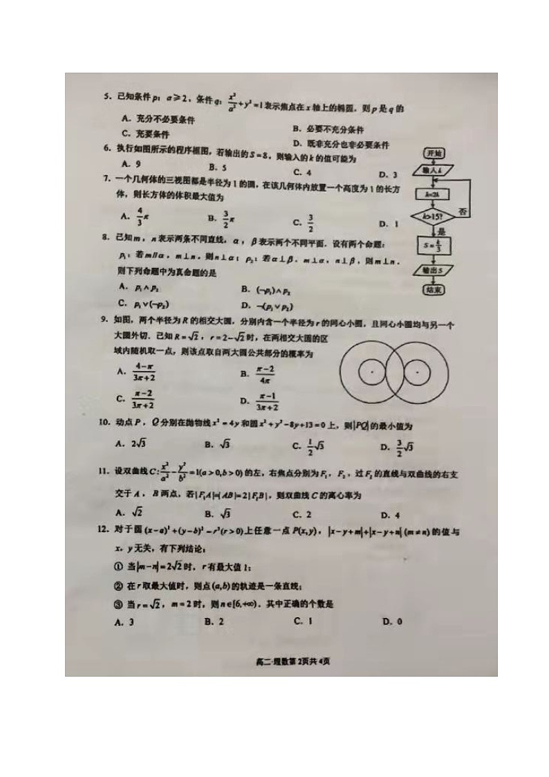 四川省泸州市2021-2022学年高二上学期期末统一考试考试数学(理)试题无答案第2页