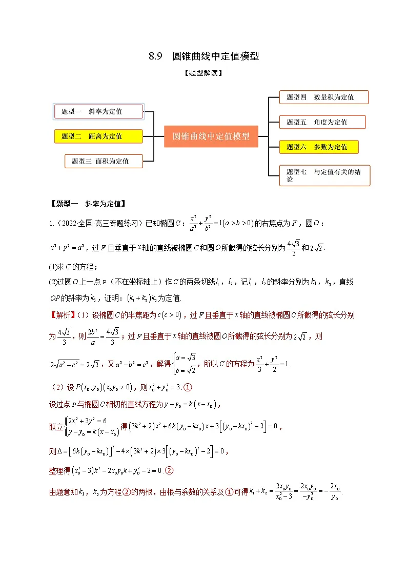 8.9圆锥曲线中定值模型(精练)(解析版)第1页