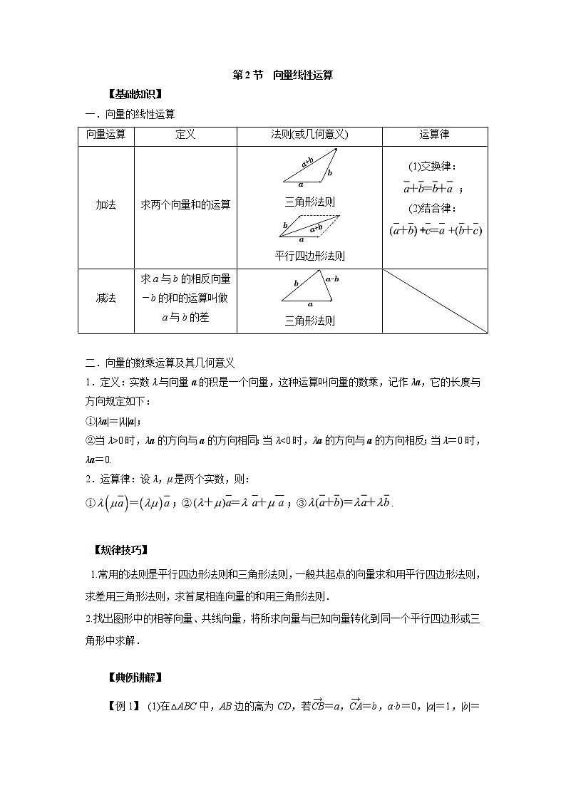 高中数学一轮复习微专题第⑨季平面向量:第2节 向量线性运算第1页