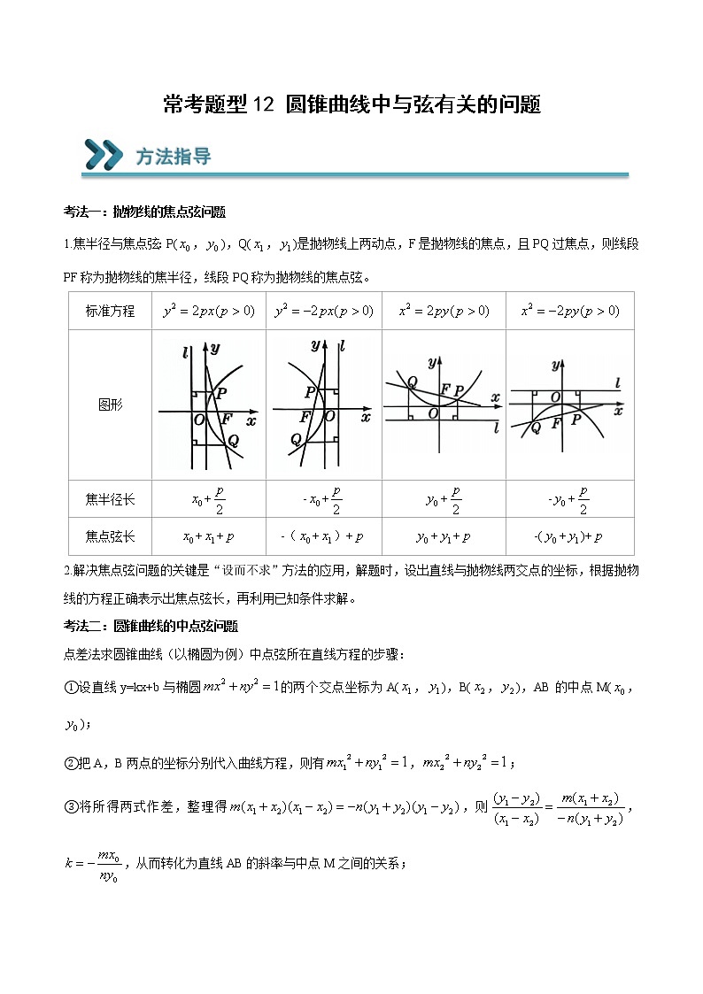 常考题型12 圆锥曲线中与弦有关的问题(解析版)第1页