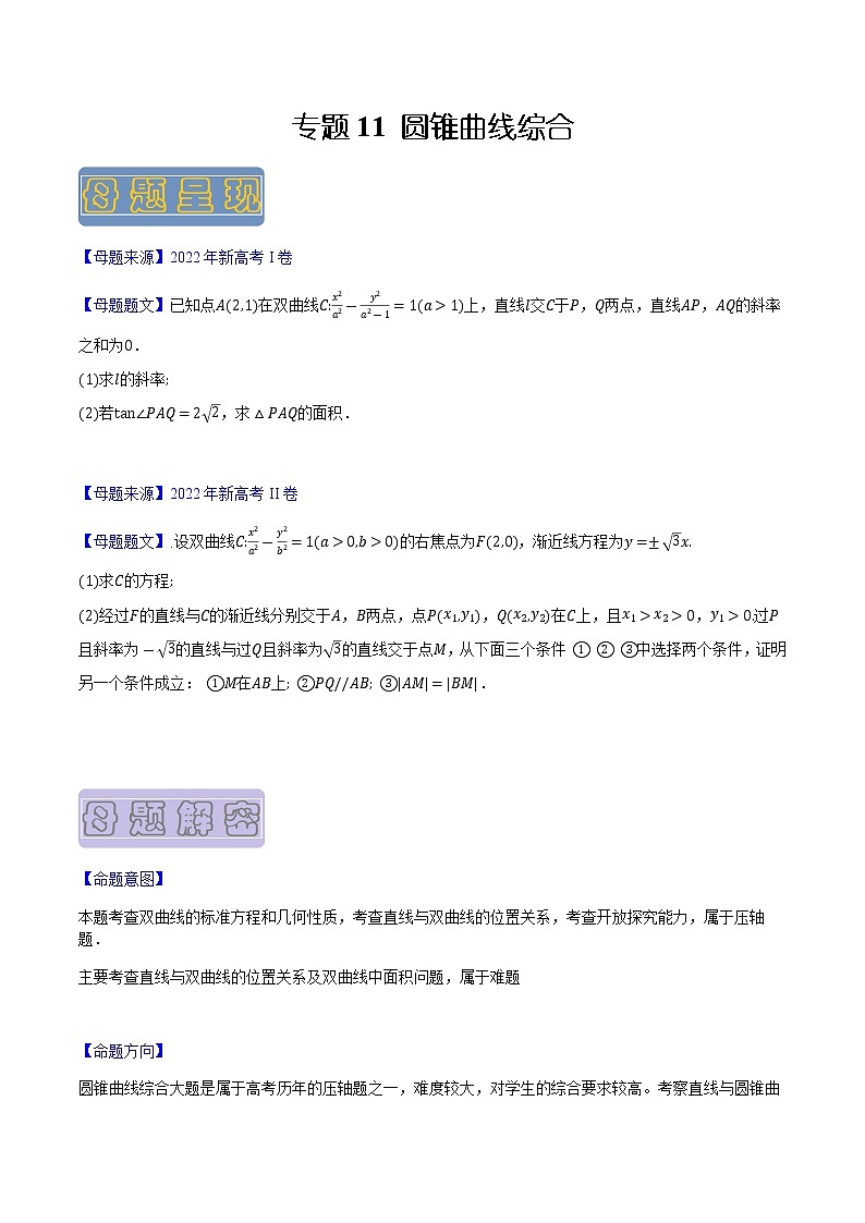 【高考真题解密】高考数学真题题源——专题11《圆锥曲线综合》母题解密(新高考卷)01