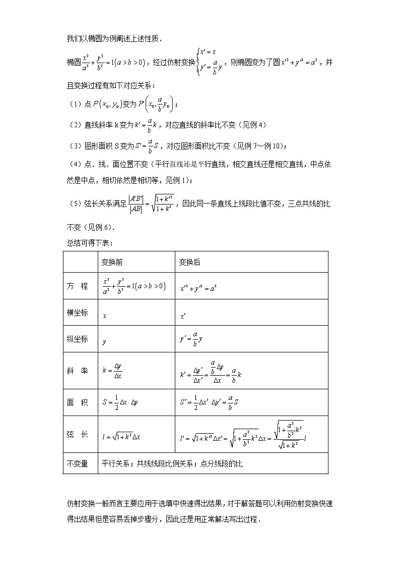 专题8 仿射变换在圆锥曲线中的应用 微点1 仿射变换的定义、性质及其在圆锥曲线中的应用(一)第3页