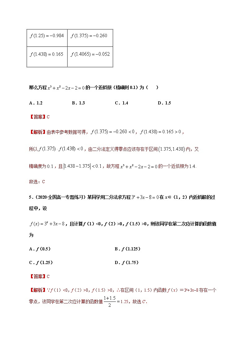 专题4.4 函数的零点与方程的解-2020-2021学年高一数学尖子生同步培优题典(人教A版2019必修第一册)(解析版)第3页