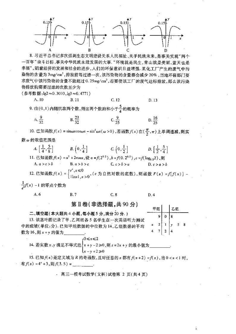 四川省内江市2022-2023学年高三上学期第一次模拟考试（1月）数学（文）PDF版无答案02