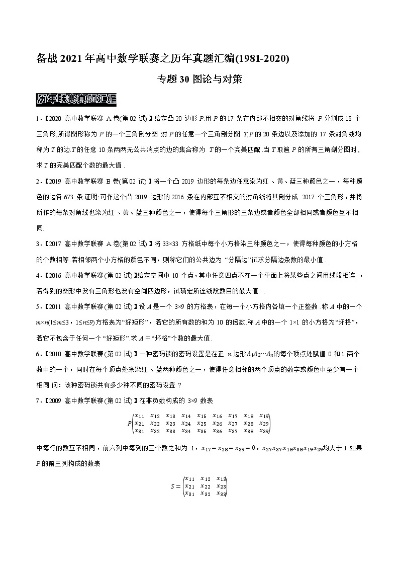 1981—2020高中数学联赛之历年真题汇编01