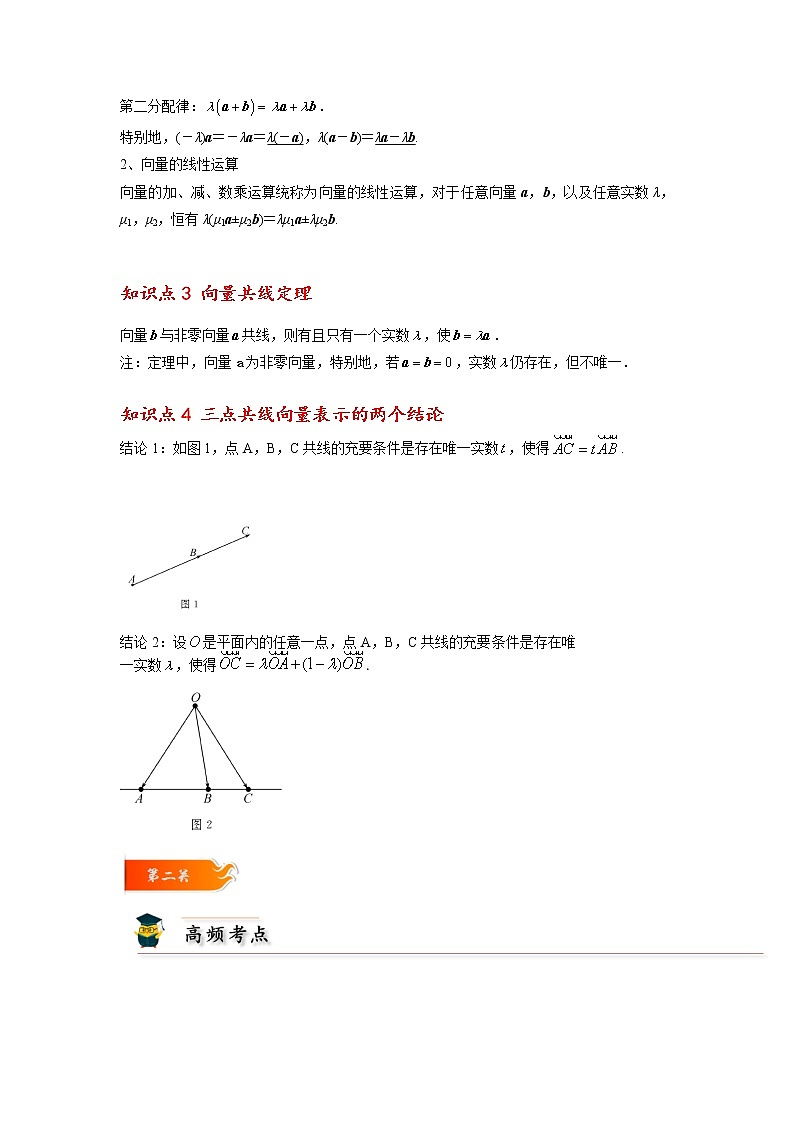 第03讲 平面向量的数乘运算 -高一数学下学期考点精讲+精练(人教A版2019必修第二册)(解析版) 第2页