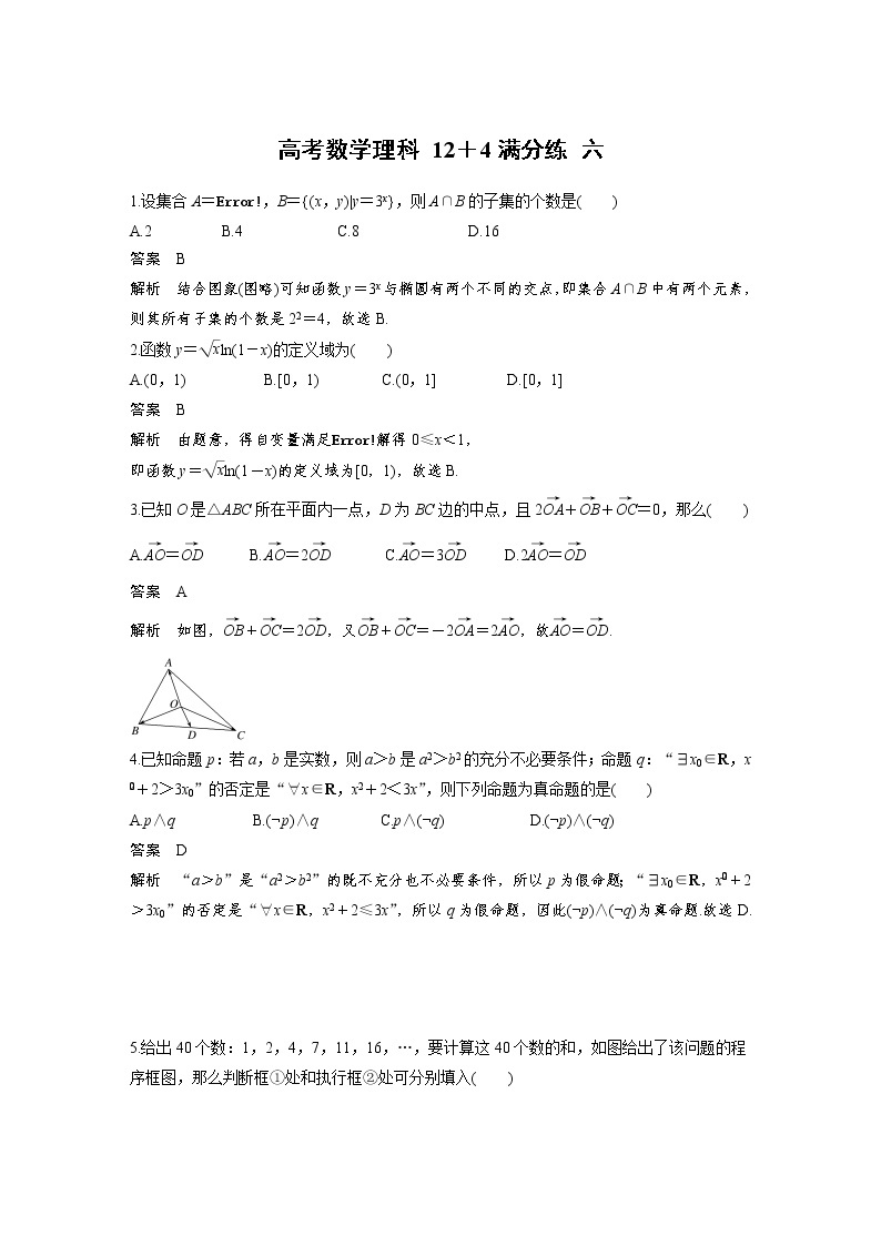 高考数学(理数)三轮冲刺 选择题填空题12＋4满分练 六（2份打包，教师版+原卷版）01