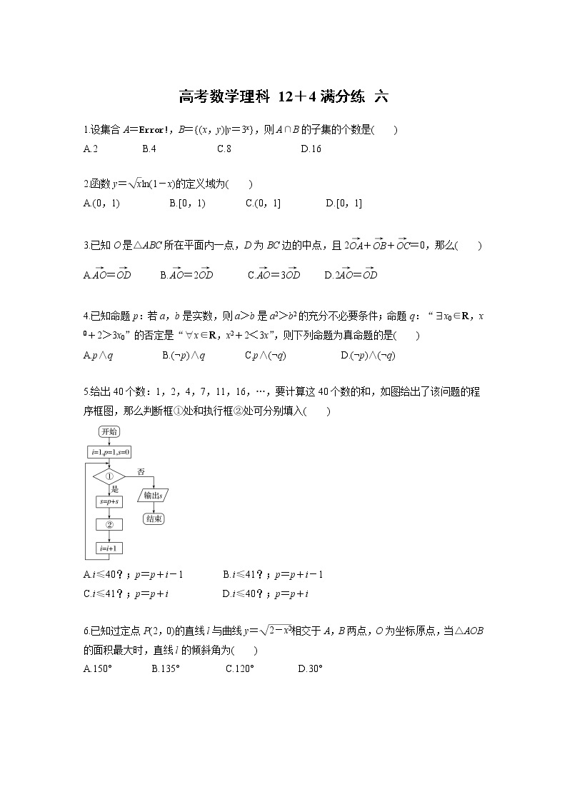 高考数学(理数)三轮冲刺 选择题填空题12＋4满分练 六（2份打包，教师版+原卷版）01