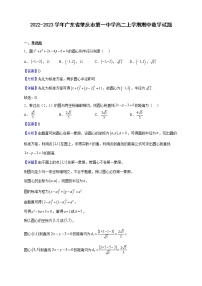 2022-2023学年广东省肇庆市第一中学高二上学期期中数学试题(解析版)