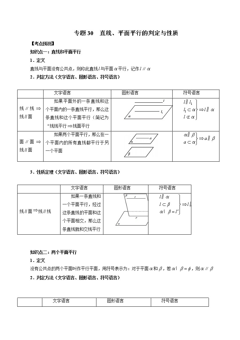 2023高考数学二轮复习专题30 直线、平面平行的判定与性质(原卷版)第1页