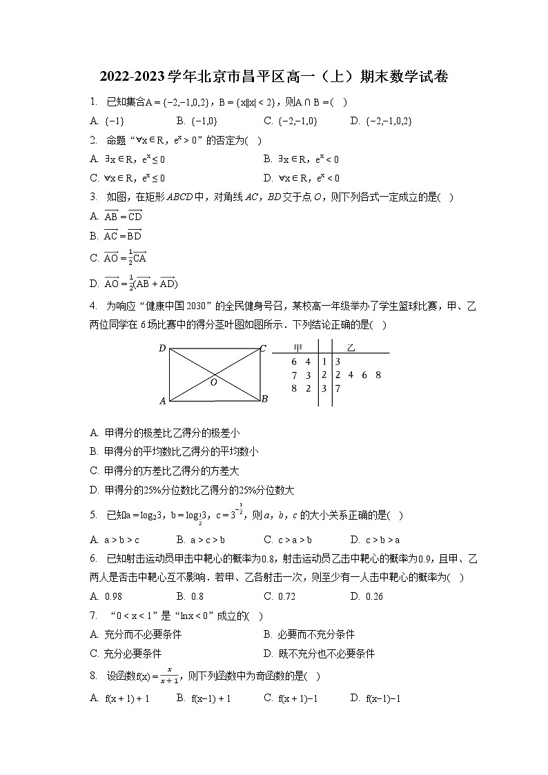 2022-2023学年北京市昌平区高一(上)期末数学试卷第1页