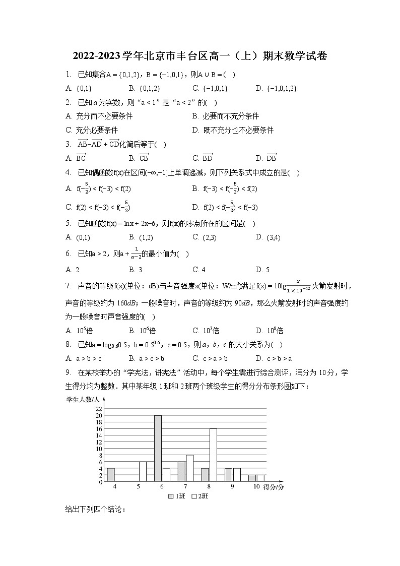 2022-2023学年北京市丰台区高一(上)期末数学试卷第1页