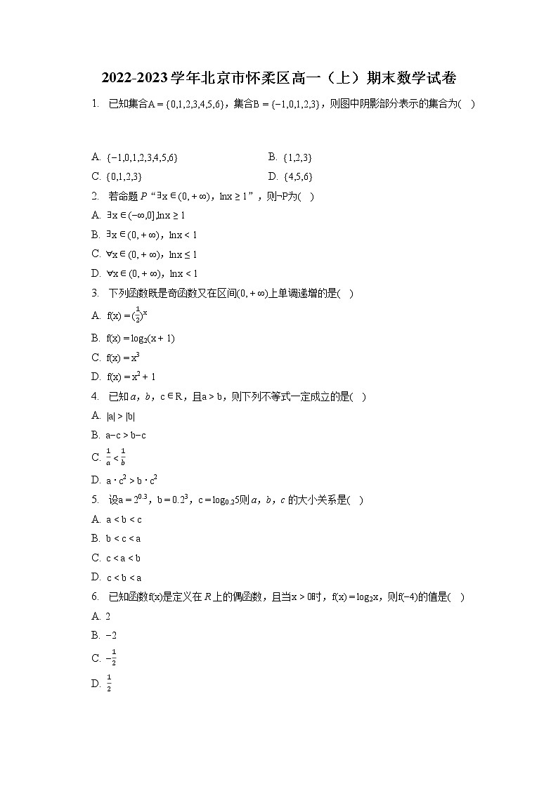 2022-2023学年北京市怀柔区高一(上)期末数学试卷第1页