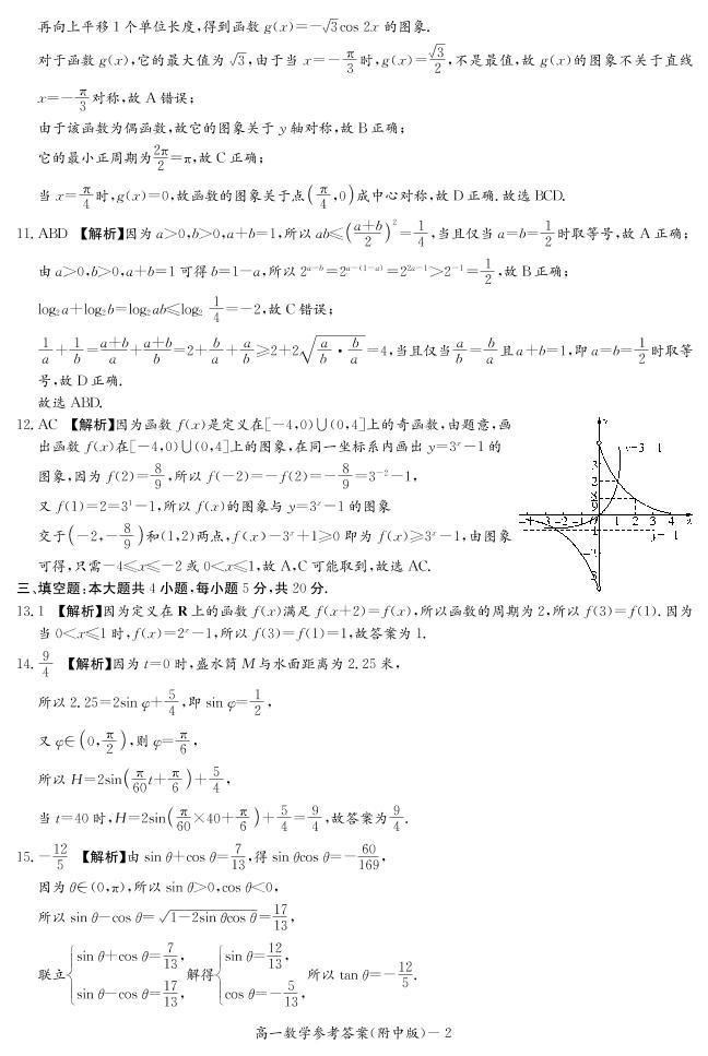 湖南师范大学附属中学2021-2022学年高一上学期期末考试数学试题02