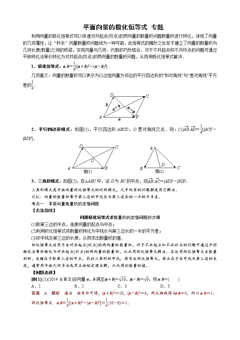 高考数学二轮复习 平面向量命题 点对点突破专题训练 平面向量的极化恒等式(解析版)第1页