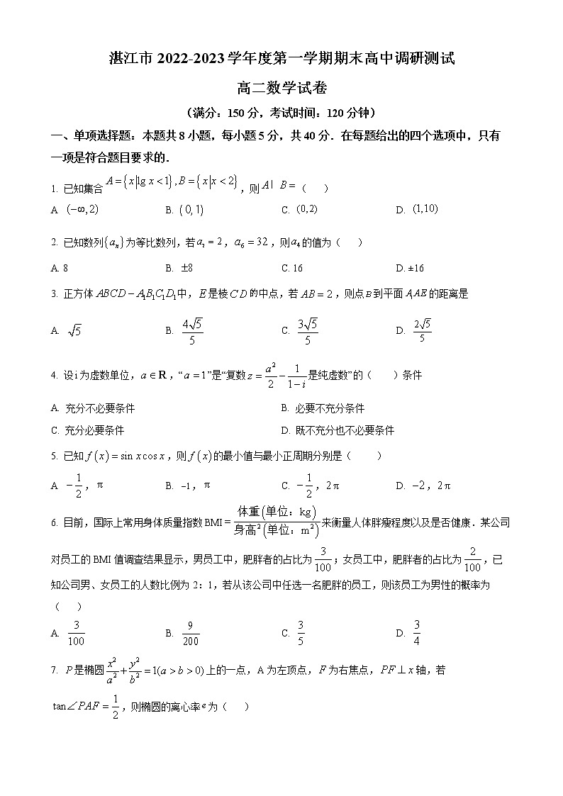 2023湛江高二上学期期末数学试题含答案01